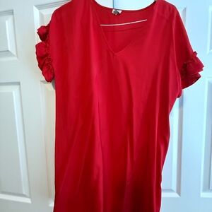 Daniel Cremieux Red Ruffled Short Sleeve Blouse